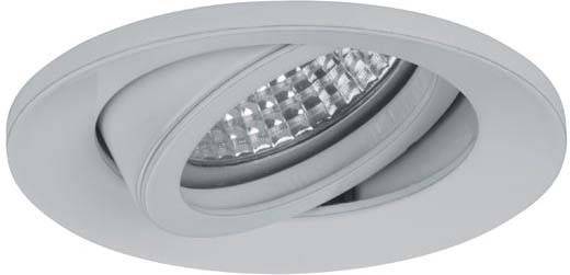 Eine runde, schwenkbare Deckenleuchte in Aluminiumoptik mit sichtbaren LED-Lampen, geeignet für moderne Innenräume.