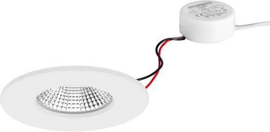 Rundes LED-Downlight mit Kabel und Treiber, geeignet zur Deckenmontage in Innenräumen. Energiesparende Beleuchtungslösung.