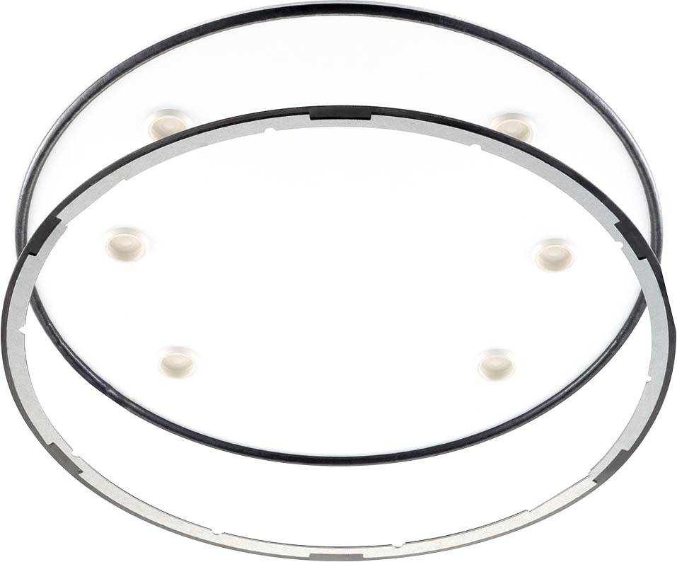 Runde, moderne Deckenleuchte mit fünf kleinen Glühbirnen auf weißem Hintergrund.