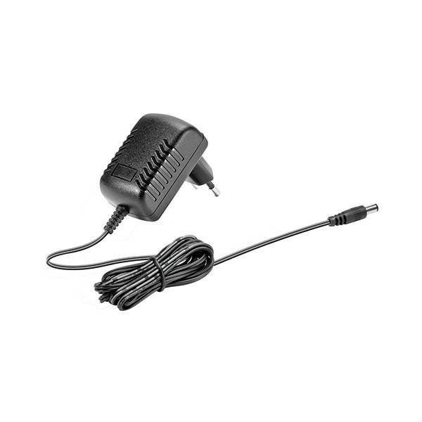 Schwarzes Netzteil mit EU-Stecker und Kabel, geeignet für elektronische Geräte.