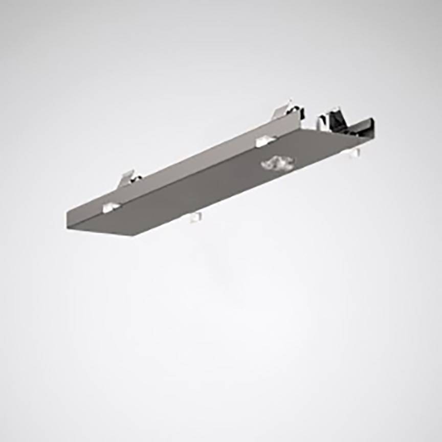 Metallisches Bauteil mit rechteckiger Basis und mehreren Befestigungspunkten, schwebend vor grauem Hintergrund.