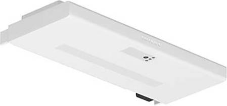 Flaches weißes Gerät, möglicherweise ein elektronisches Haushaltsgerät oder Zubehör, mit minimalistischem Design und ohne sichtbare Bedienelemente.