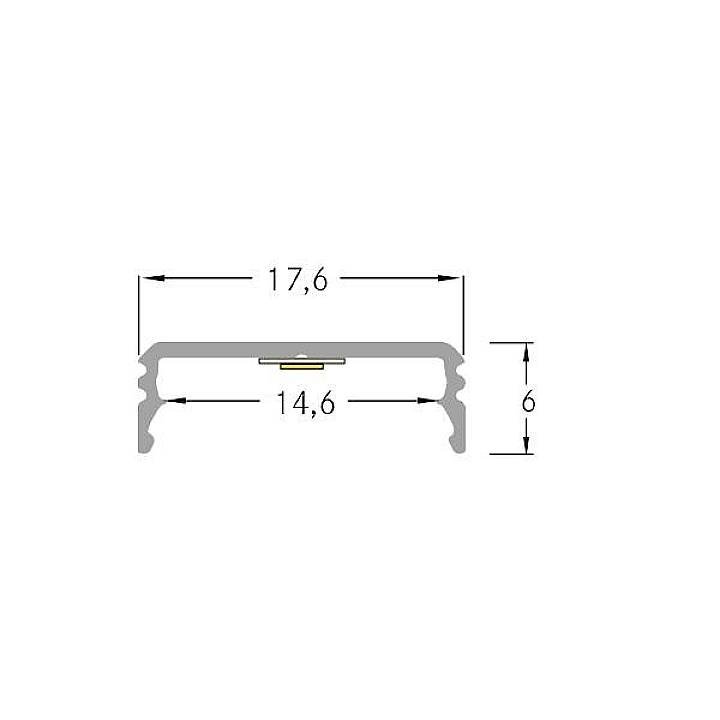 Querschnitt eines Profils mit den Maßen: Breite 17,6 mm, innere Breite 14,6 mm, Höhe 6 mm.