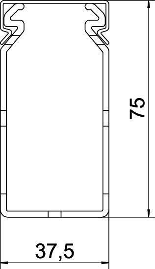 Querschnittszeichnung eines rechteckigen Aluminiumprofils mit den Maßen 37,5 mm Breite und 75 mm Höhe.