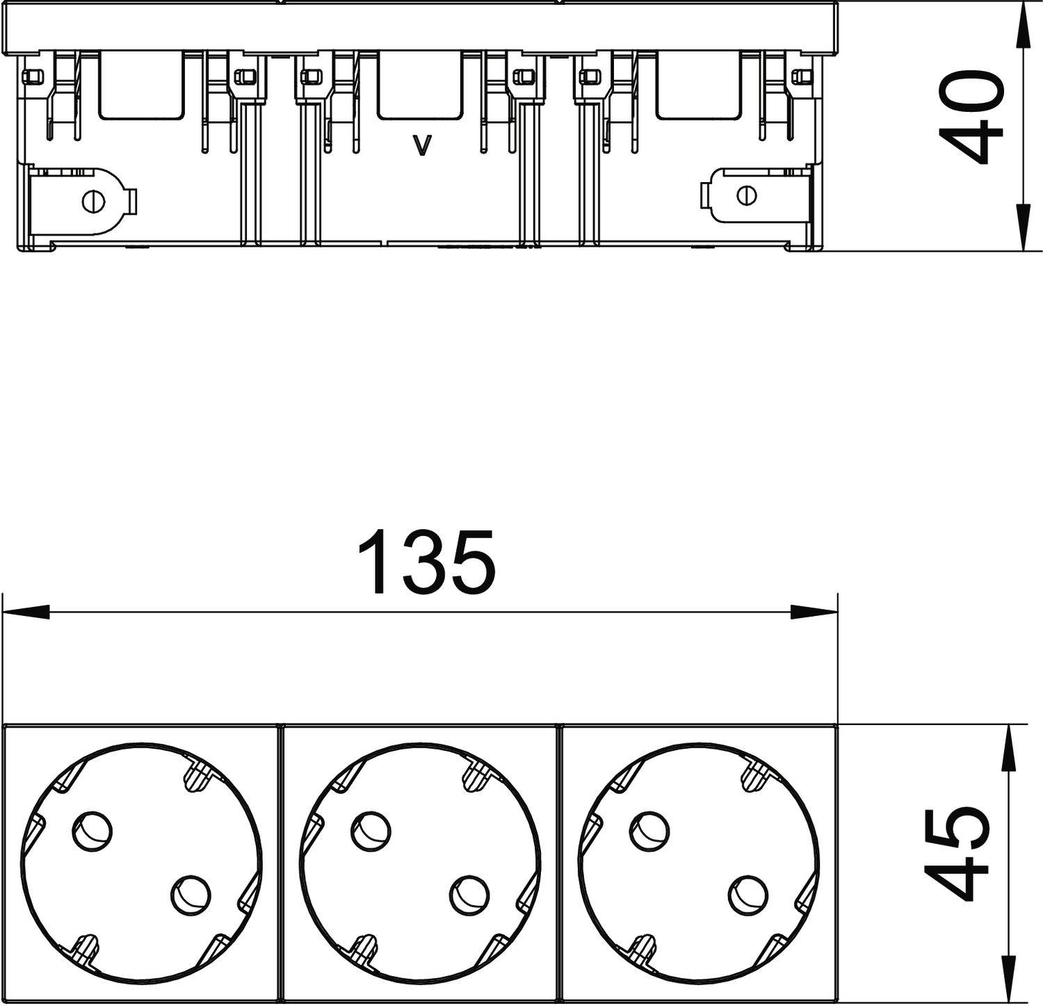 OBO Bettermann 6120511 Geräteeinsatz 3fach Steckdose (B x H x T) 135 x 45 x 40mm 1 St. Grau