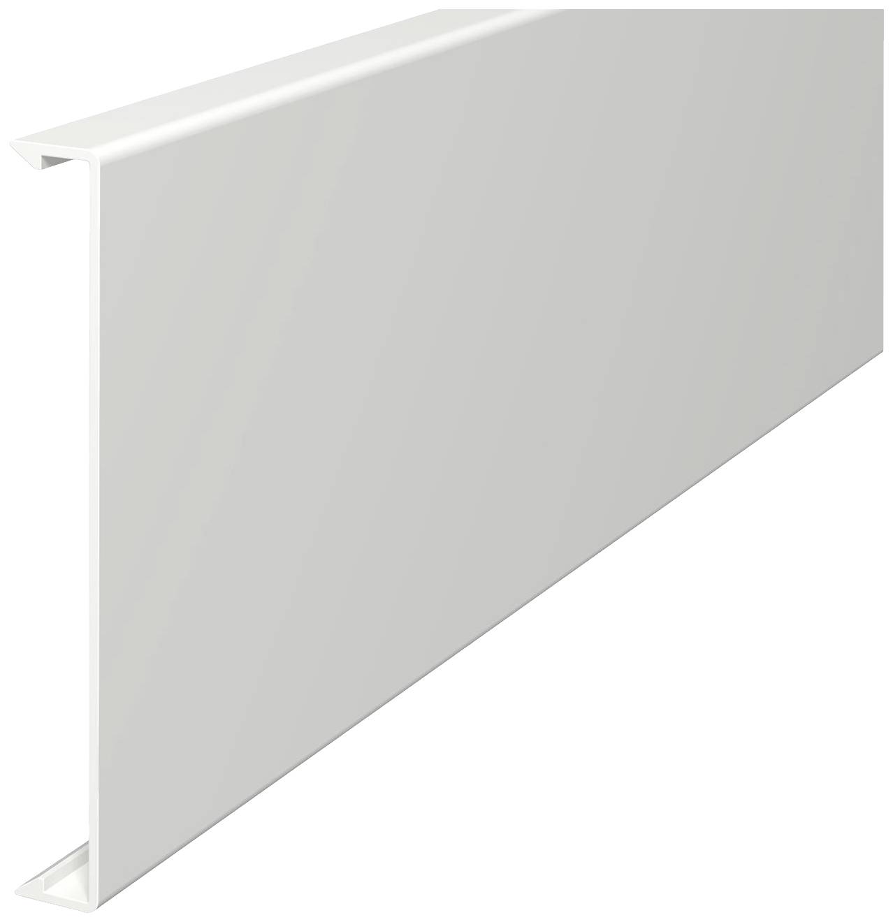 Weiße, rechteckige Sockelleiste aus Kunststoff, in leicht angewinkelter Perspektive dargestellt.