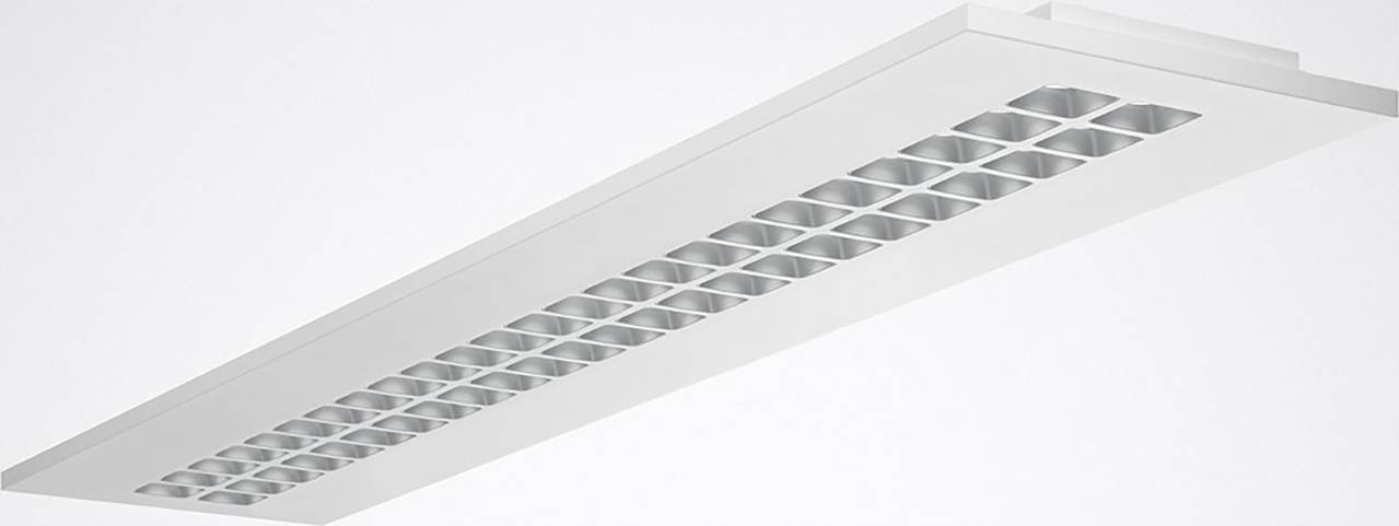 Rechteckige, weiße Deckenleuchte mit mehreren quadratischen Lichtöffnungen in einer Rasteranordnung.