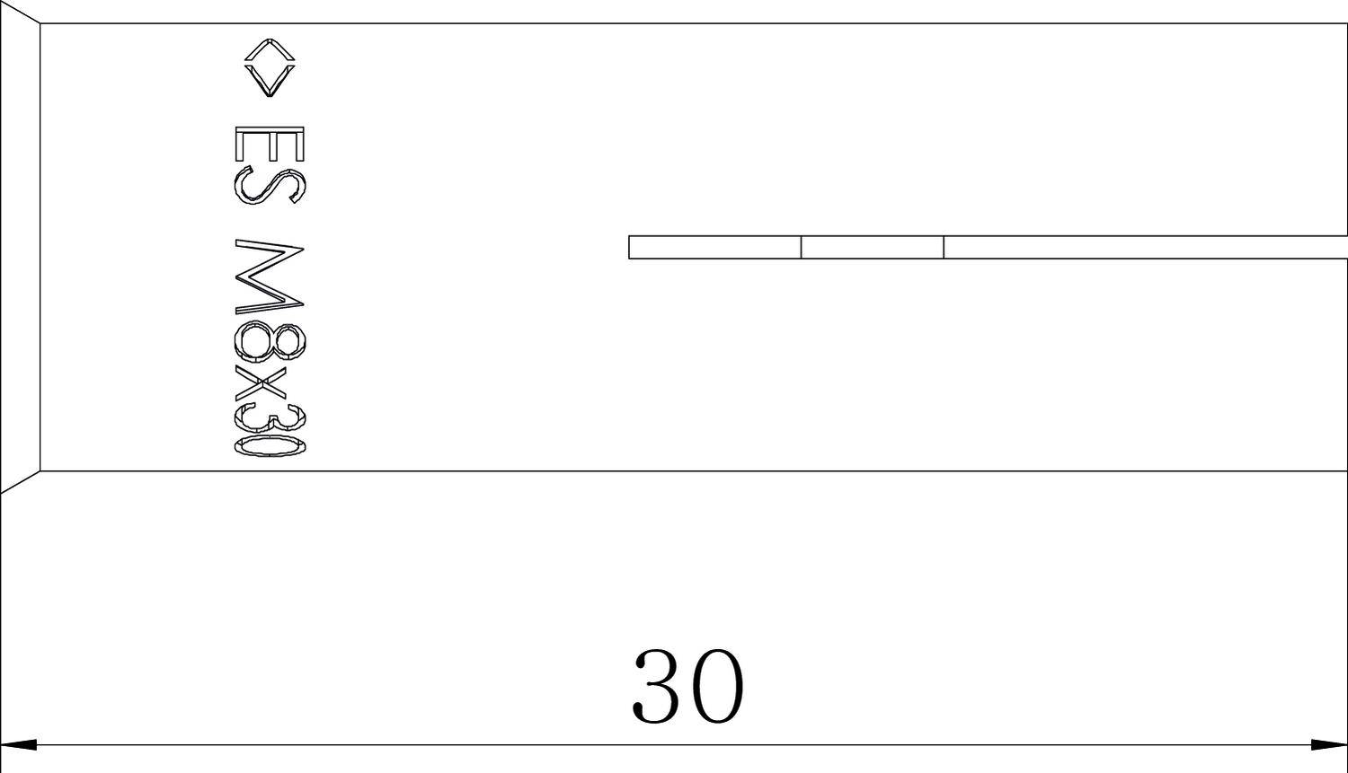 Technische Zeichnung eines M8x30 Bolzens. Seitliche Ansicht mit Abmessungen und Beschriftung 'ES M8x30'.