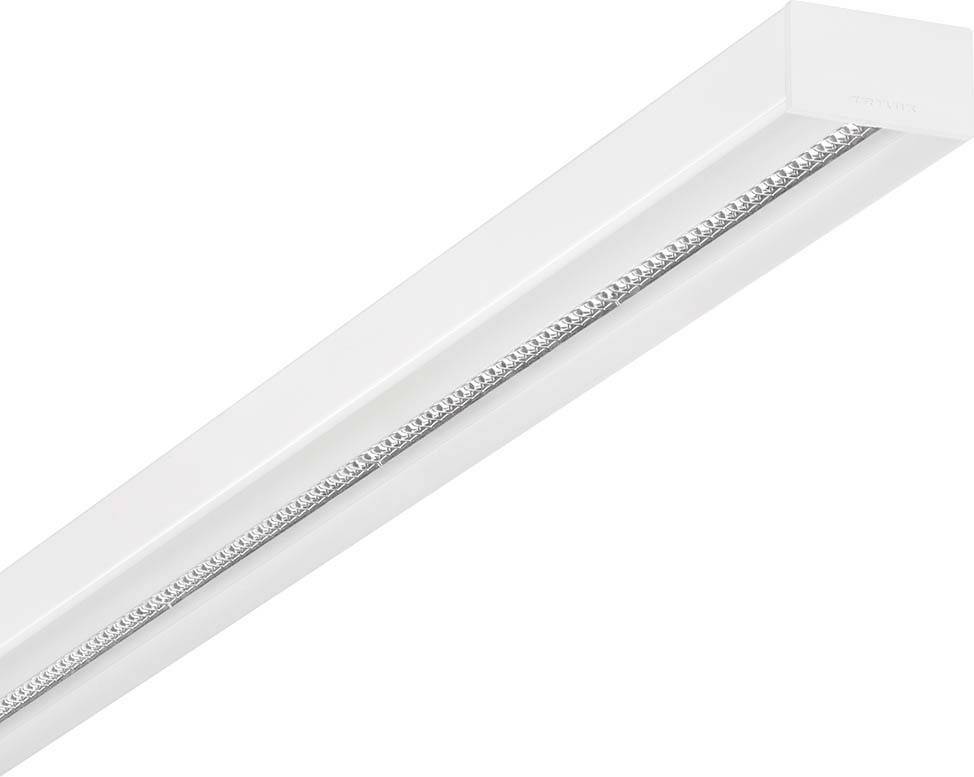 Weiße Deckenleuchte mit langen, schlanken Design, geeignet zur Beleuchtung von Innenräumen.