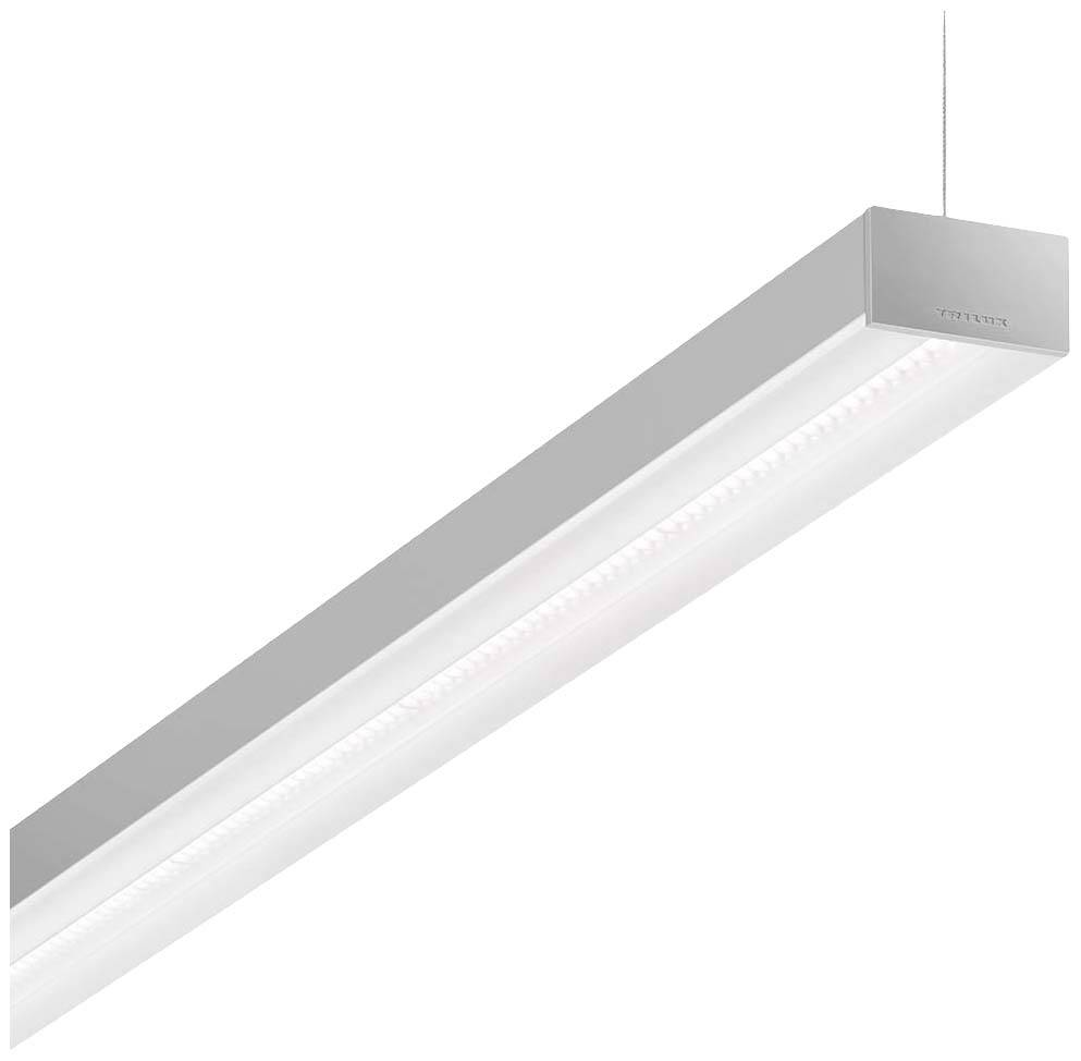 Silberne, rechteckige LED-Hängeleuchte, minimalistisch gestaltet, aufgehängt an einem dünnen Kabel, verwendet für moderne Innenräume.