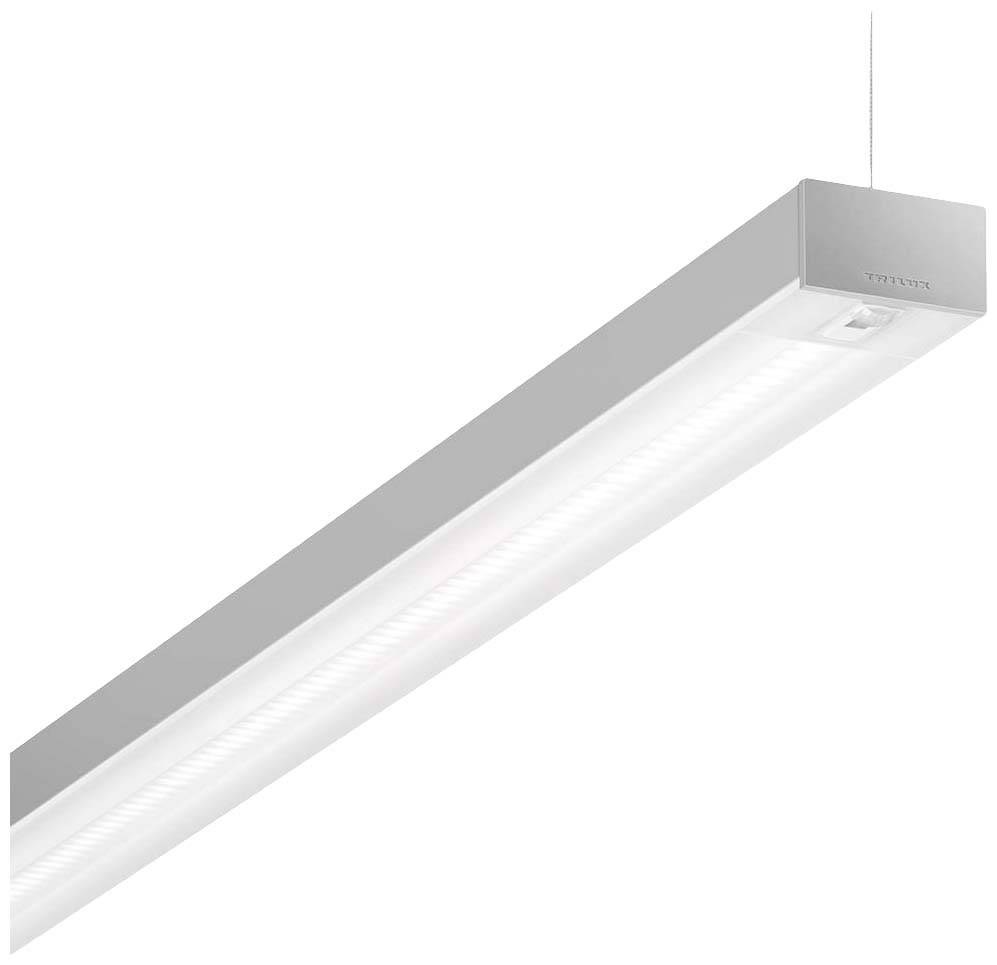 Eine rechteckige, moderne Hängelampe in Silber mit diffuser Lichtabdeckung, geeignet für Büro- oder Wohnräume.