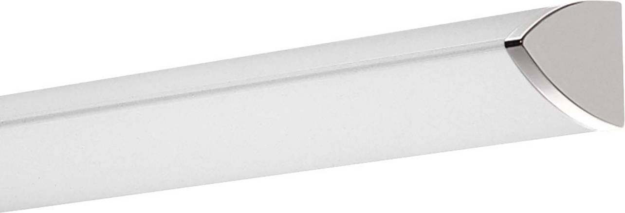 Ein schlichtes, modernes LED-Deckenlicht mit rechteckigem, silbernem Gehäuse und abgerundeten Enden. Ideal für minimalistische Räume.
