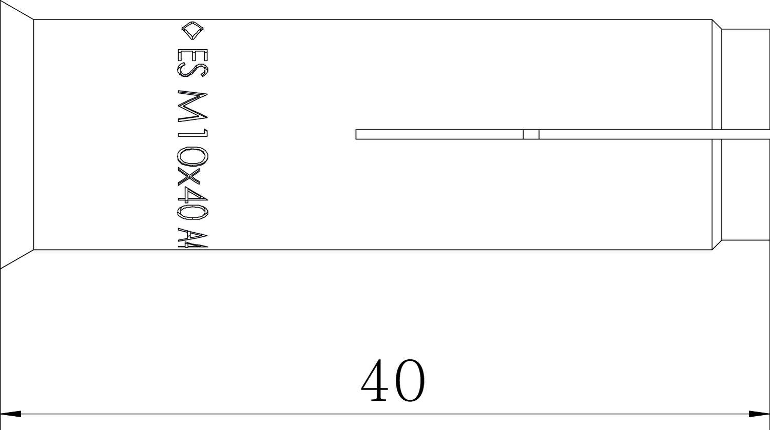 Technische Zeichnung eines Gewindebohrers mit der Beschriftung ES M10x40. Eine Linie markiert die Länge von 40 mm.