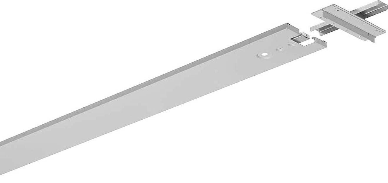 Metallisches Bauteil mit rechteckiger Form und Aussparungen, gezeigt in auseinandergezogener Ansicht. Möglicher Gebrauch für technische Anwendungen.