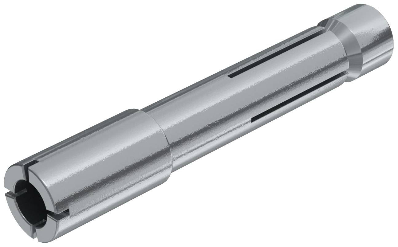 Ein silberner Metallstift mit Rillen und zwei Enden, die jeweils eine halbkreisförmige Vertiefung aufweisen.