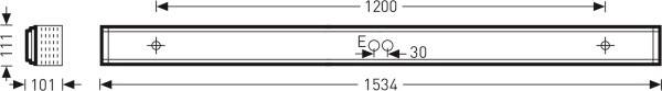 Technische Zeichnung eines rechteckigen Balkens, Länge 1534 mm, Breite 101 mm, mit mittigem und 1200 mm langen Abschnitt markiert.