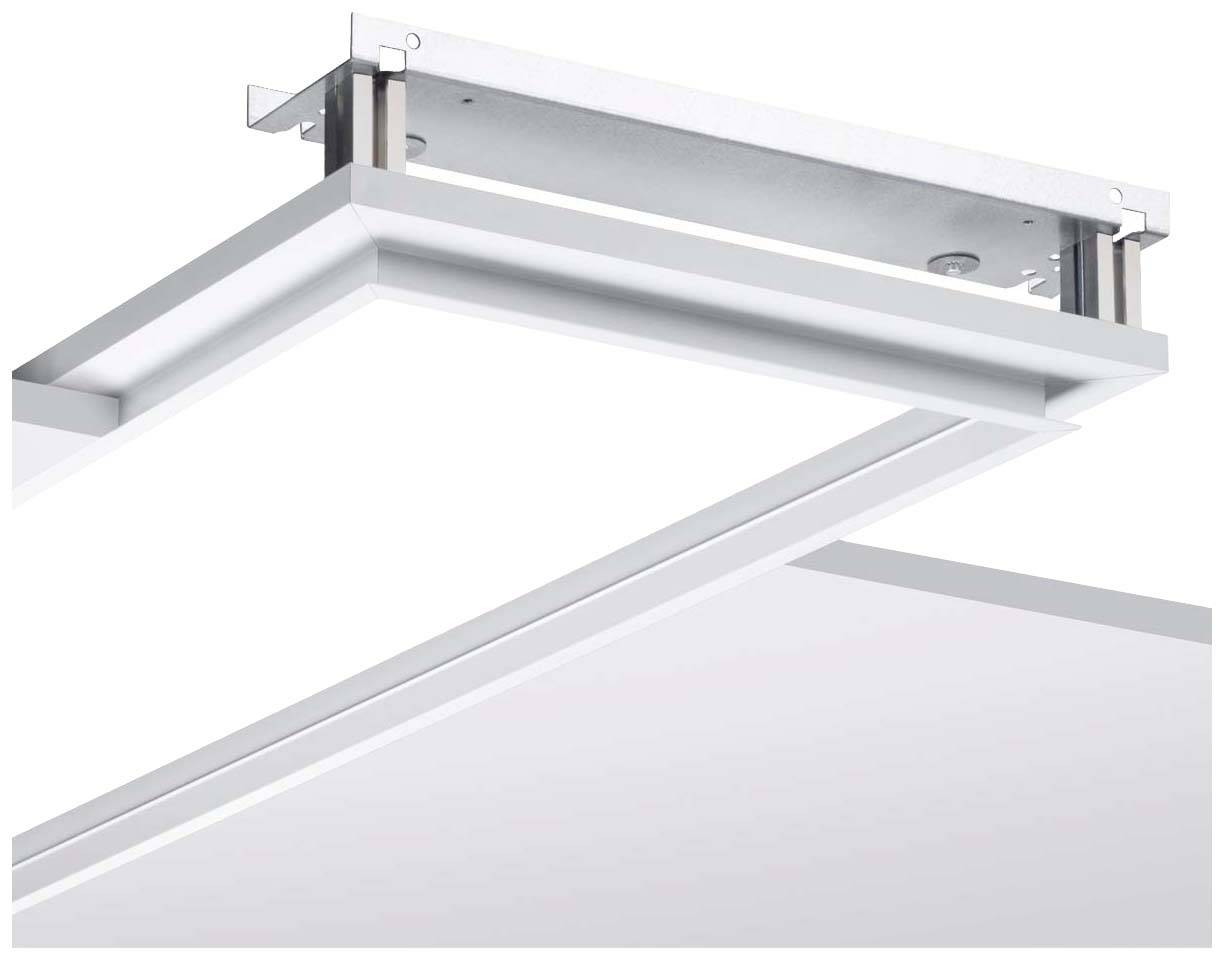 Ein LED-Paneel in einer Deckenhalterung, zeigt das Design einer modernen Beleuchtungslösung für Innenräume.