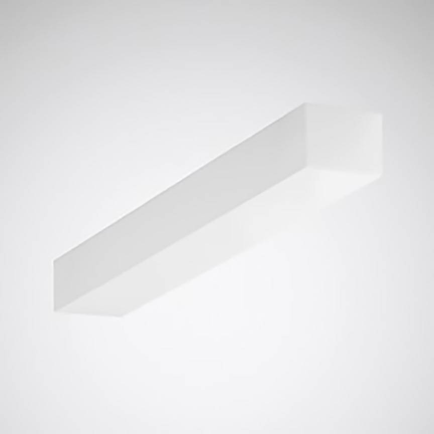 Eine rechteckige, weiße Deckenleuchte mit schlichtem Design auf grauem Hintergrund.