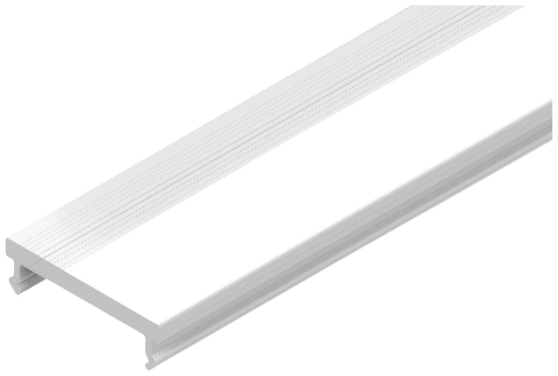 Ein weißes Aluminiumprofil mit U-förmigem Querschnitt, oft verwendet zur Befestigung von LED-Streifen in Bauprojekten.