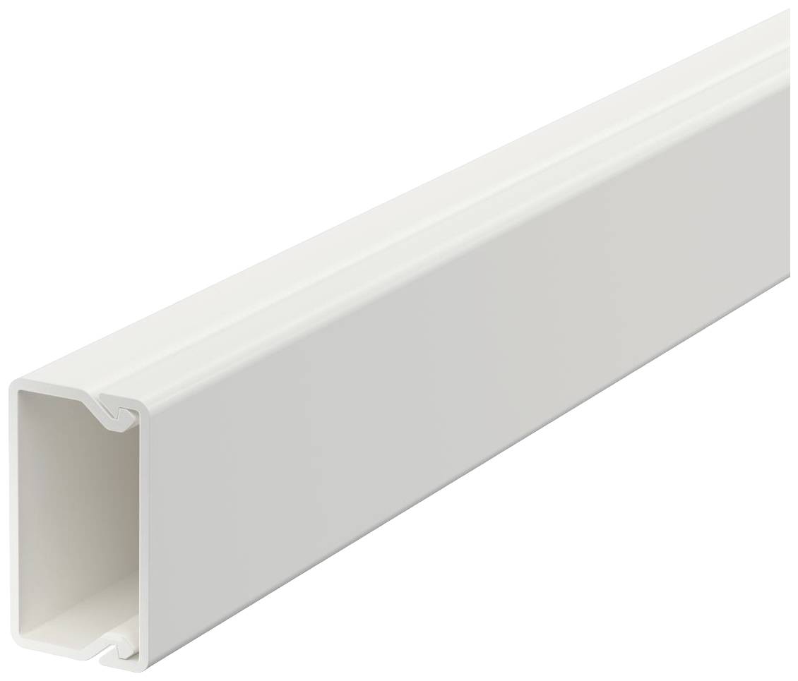 Weißer Kabelkanal aus Kunststoff, quadratische Form, für Kabelmanagement an Wänden geeignet.
