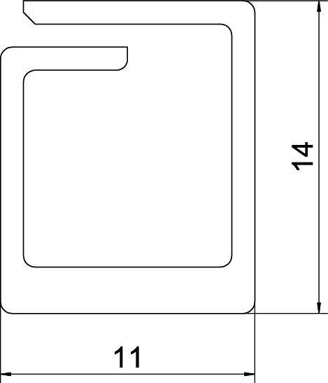 Technische Zeichnung eines C-förmigen Profils mit Maßen: Höhe 14, Breite 11.