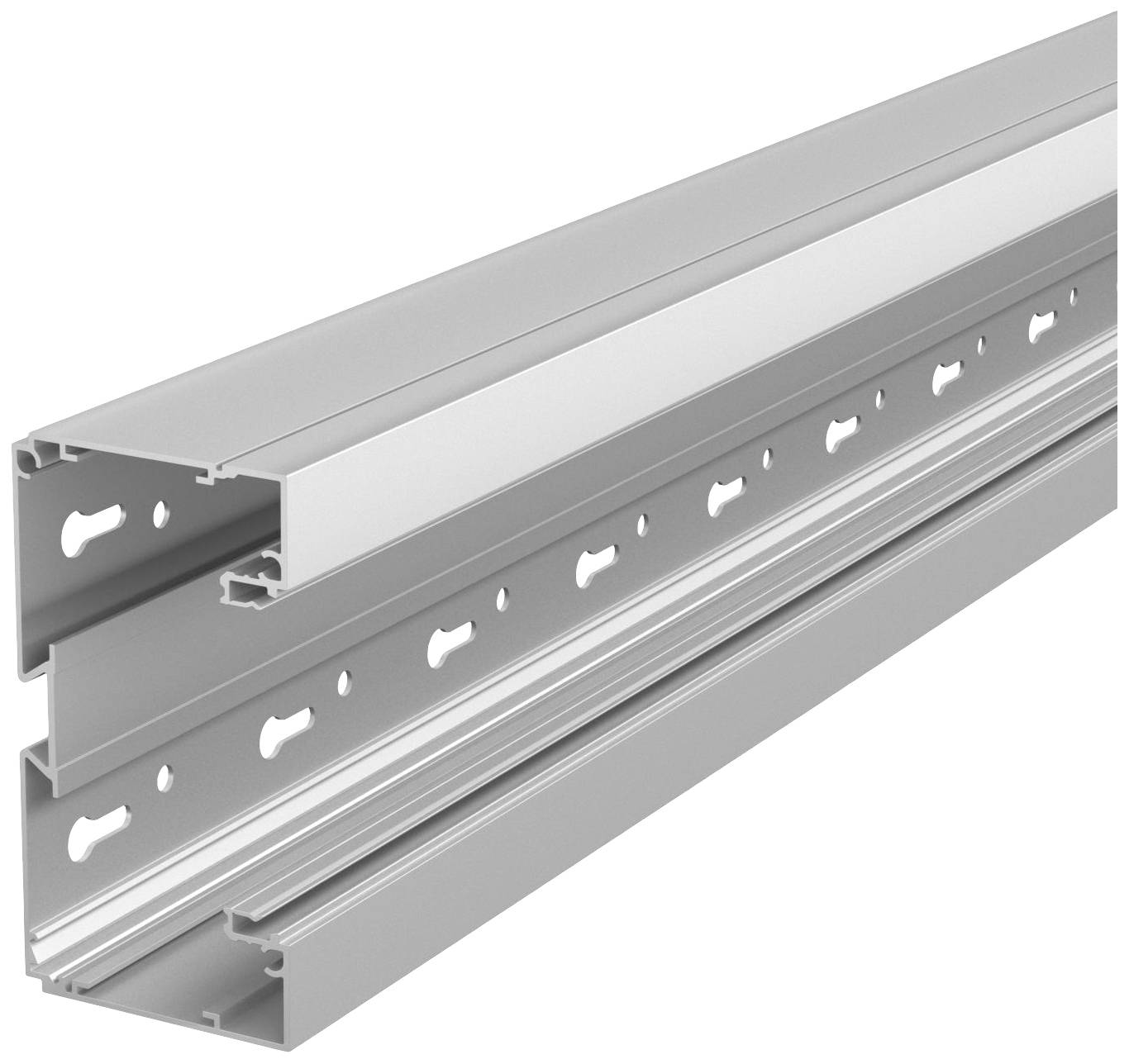 Metallschiene mit mehreren Befestigungslöchern, geeignet für die Montage von elektrischen oder mechanischen Komponenten.