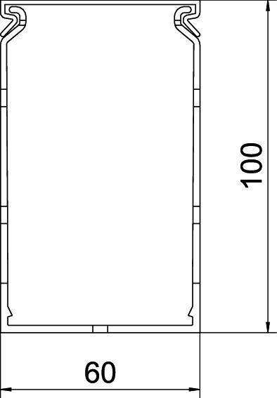 Technische Zeichnung eines rechteckigen Profils mit Maßen: 60 mm Breite, 100 mm Höhe. Linien zeigen Profilkonturen.