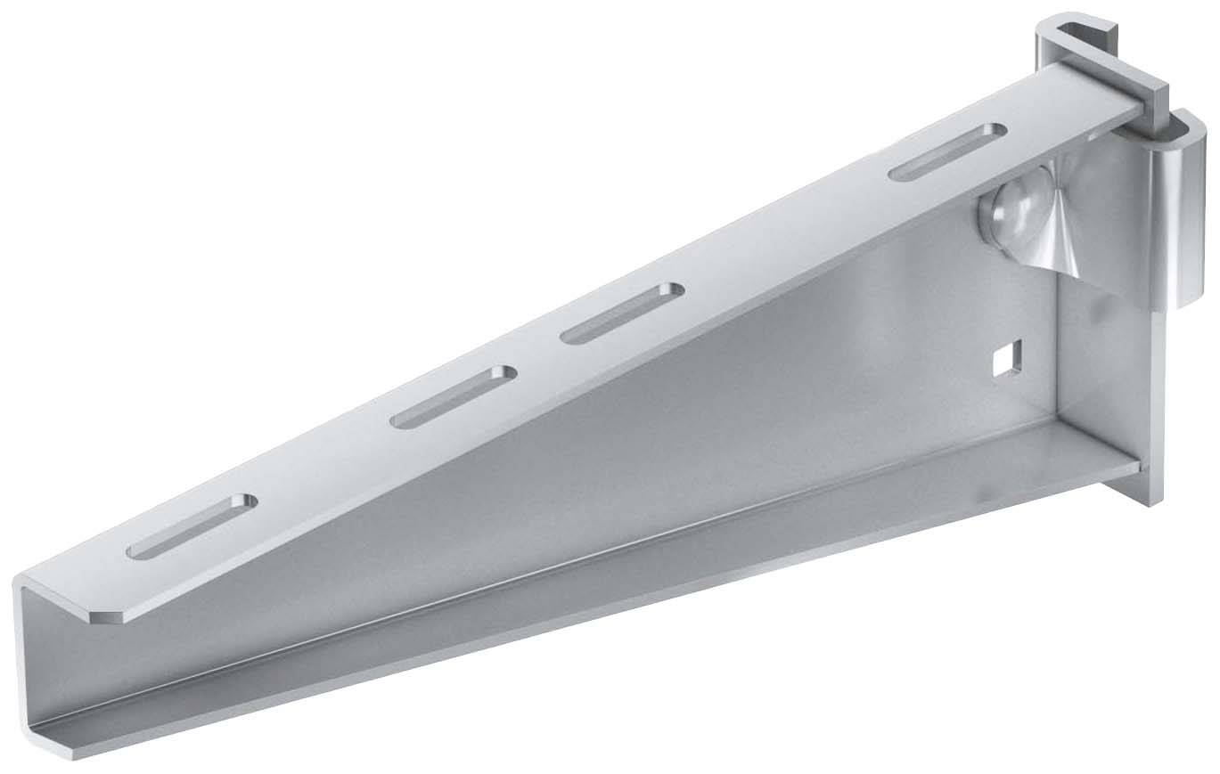 Metallwinkelregalhalterung mit mehreren Schlitzen, zur Wandmontage geeignet.