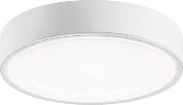 Runde Deckenleuchte mit schlichtem, modernen Design, leuchtet gleichmäßig; ideal für Wohn- oder Büroräume.