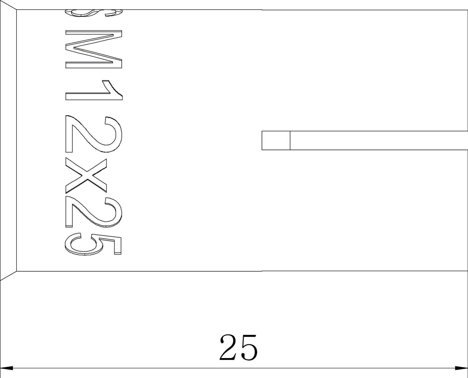 'SM123X25' Text auf weißem Hintergrund, darunter die Zahl '25' in größerer Schrift, vermutlich Teil einer technischen Zeichnung oder eines Produkts.