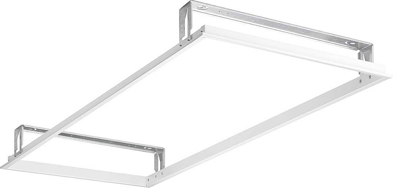 Weiße rechteckige LED-Deckenleuchte mit silbernen Befestigungsrahmen an beiden Enden, geeignet für moderne Innenräume.