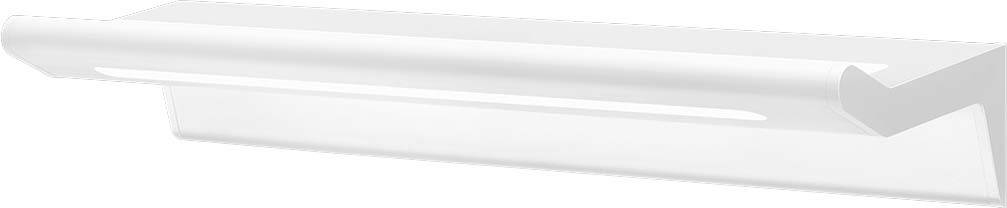 Weiße LED-Wandleuchte mit gebogenem Design. Sie strahlt warmes, indirektes Licht nach oben und unten aus, ideal für moderne Innenräume.