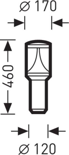Technische Zeichnung eines Bauteils mit den Maßen: Gesamtlänge 460 mm, oberer Durchmesser 170 mm, unterer Durchmesser 120 mm.
