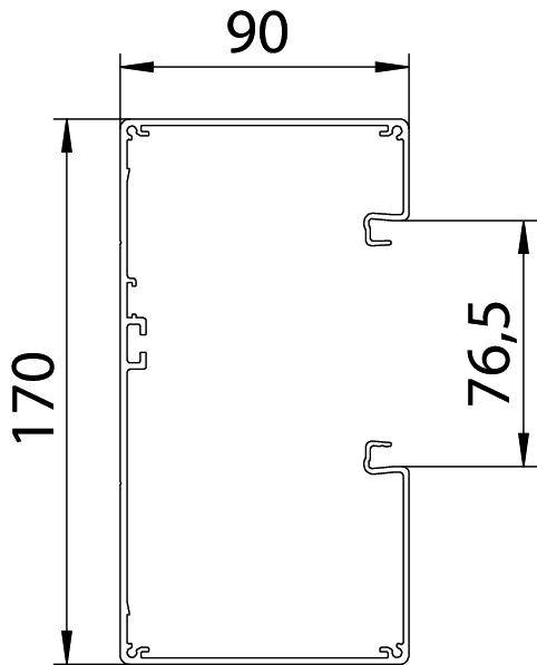 Technische Zeichnung eines Bauteils mit den Maßen 170 mm Höhe, 90 mm Breite und einem seitlichem Vorsprung von 76,5 mm.