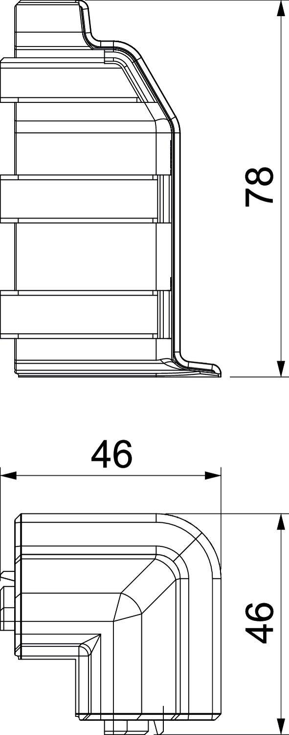 Technische Zeichnung eines rechteckigen Bauteils mit den Maßen 78mm Höhe und 46mm Breite. Seitenansicht mit markierten Kanten.