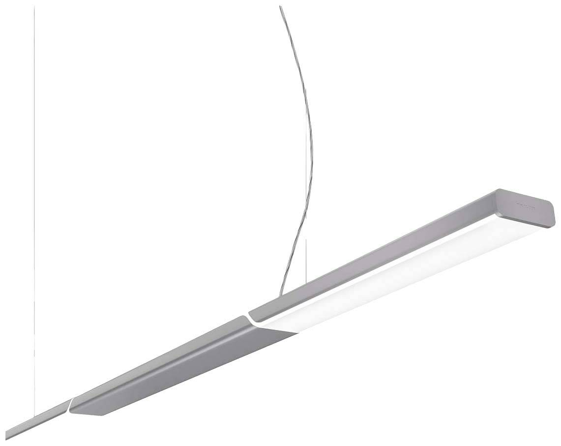 Ein modernes, hängendes LED-Lichtpanel in rechteckiger Form mit schlichtem Design und grauem Gehäuse.