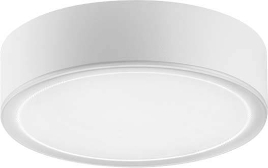 Runde Deckenleuchte mit schlichtem, modernem Design. Weiße Oberfläche, ideal für Raumbeleuchtung.