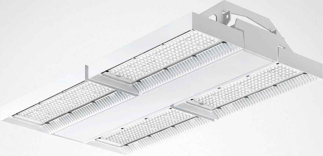 LED-Deckenleuchte mit modernem Design, rechteckig und silbern, geeignet für Büros oder industrielle Umgebungen.