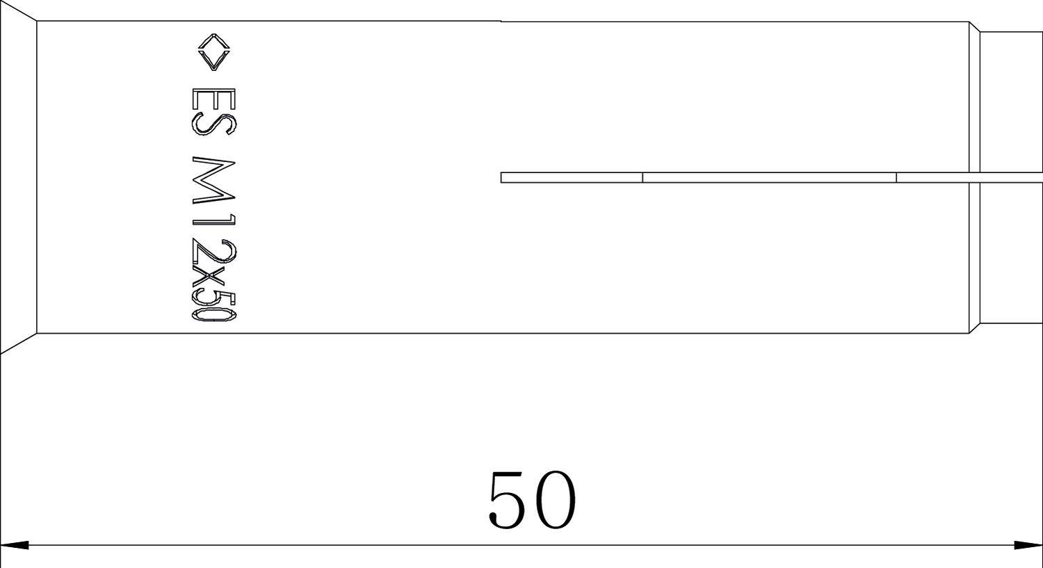 'ES M12x50' Bolzenzeichnung mit einer Gesamtlänge von 50 mm.
