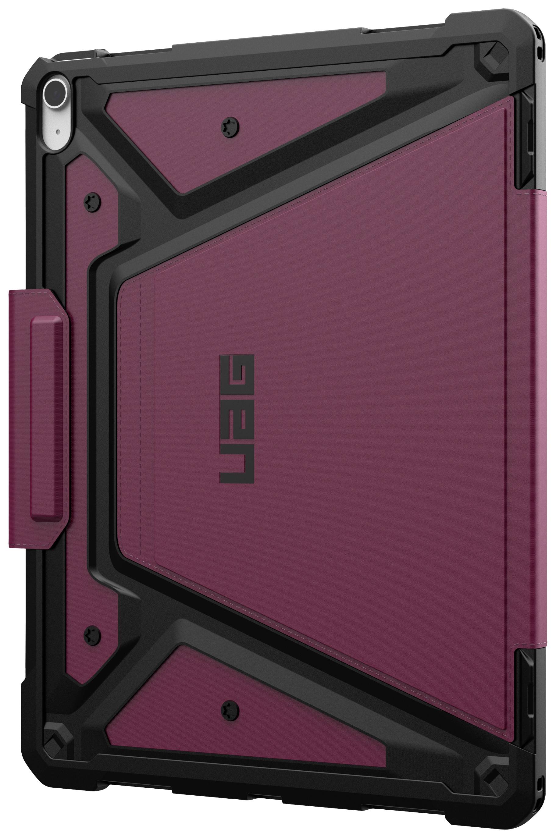 Ein robustes, dunkelrotes Tablet-Case mit schwarzer Verstärkung und der Aufschrift 'UAG', für den Schutz und stylischen Look des Tablets.