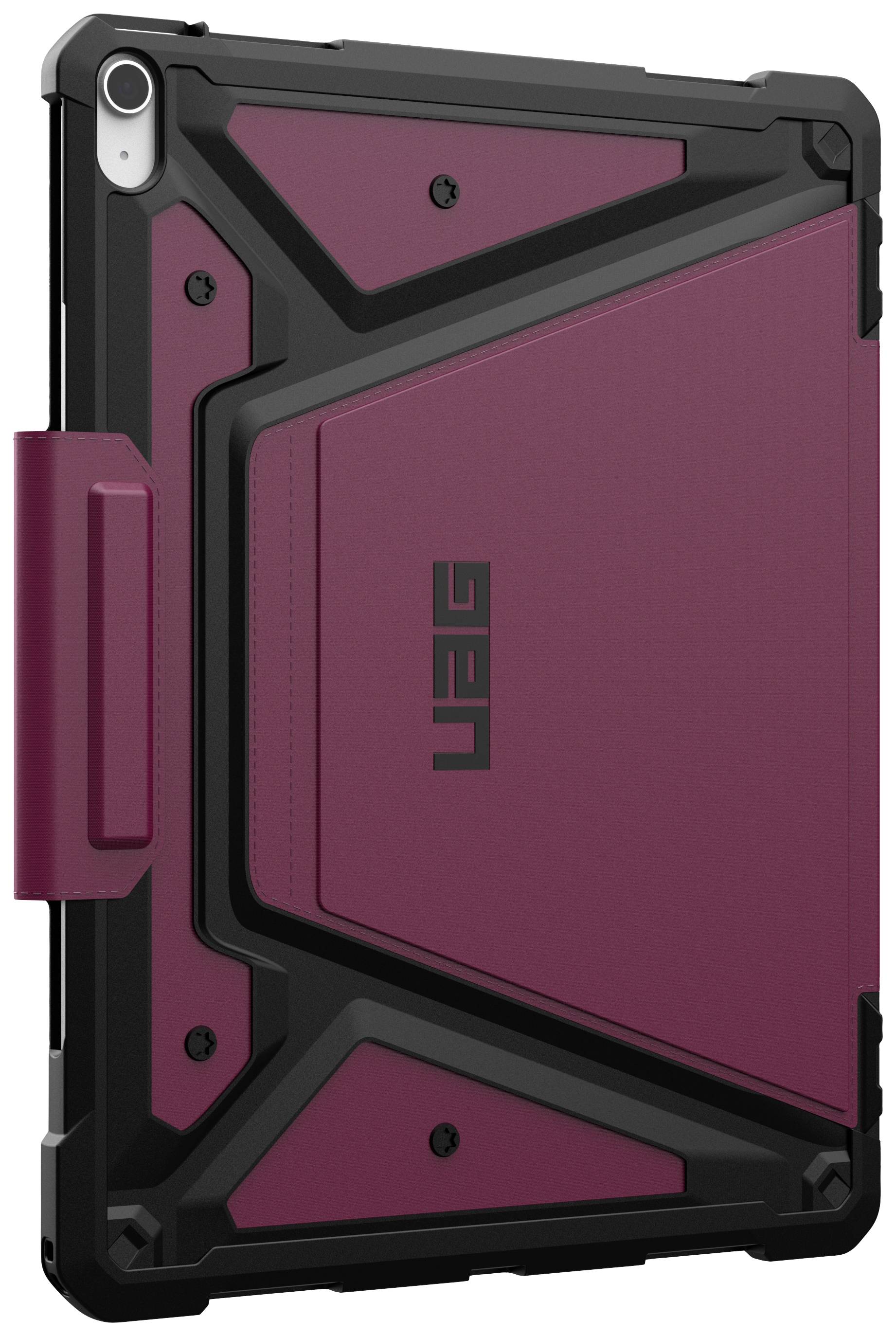 Schutzhülle für Tablet, schwarz und rot, mit robustem Design, bietet Schutz vor Stößen und Kratzern, Markenname 'UAG' sichtbar.