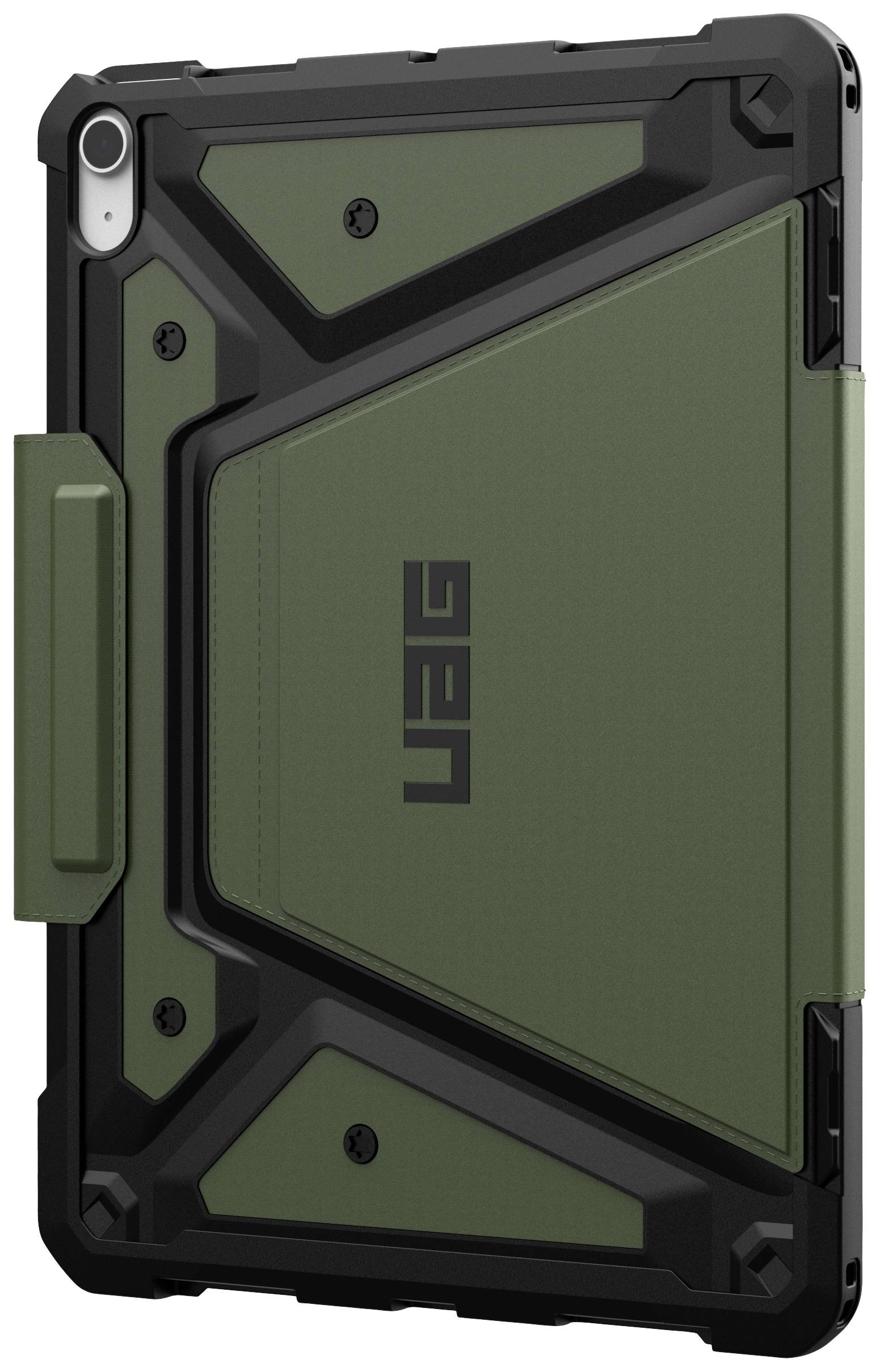 Schutzhülle für Tablet in Olivgrün und Schwarz, robustes Design, erhöhte Ecken für besseren Schutz. Im Hochformat abgebildet.