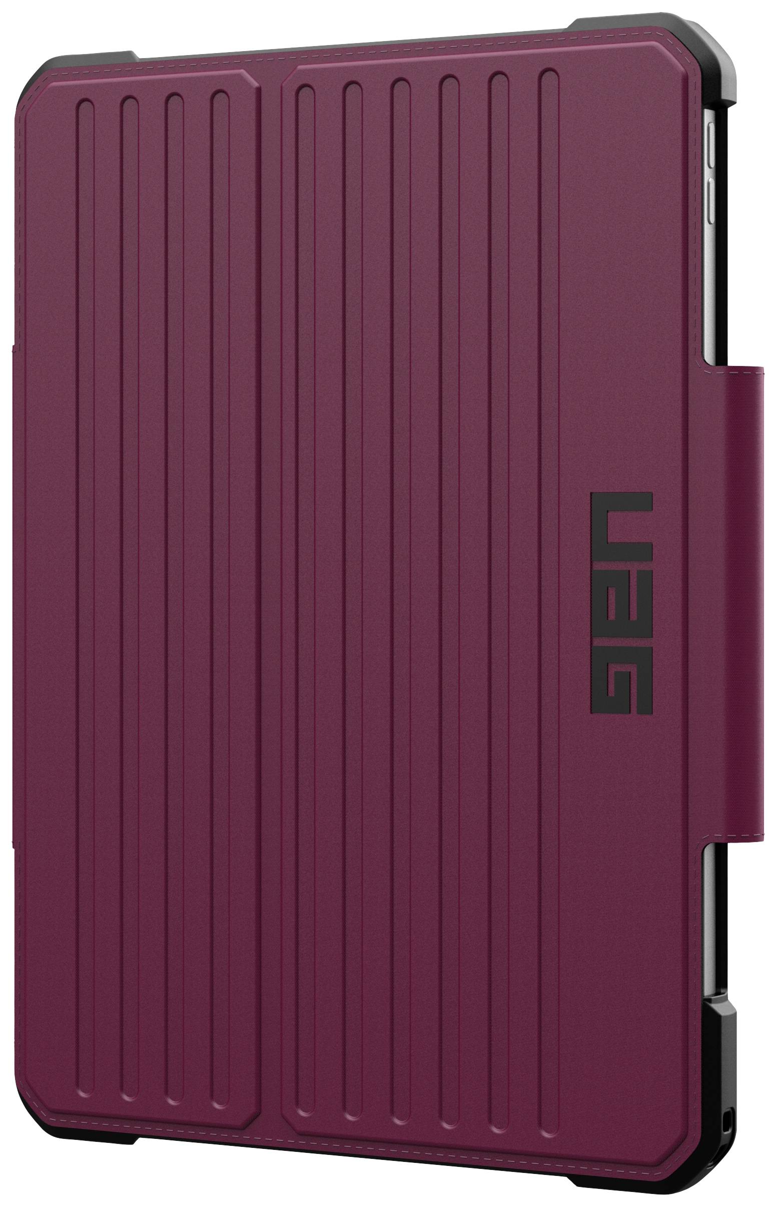 Lila Tablet-Hülle in aufrechter Position, zeigt UAG-Logo, bietet Schutz und stilvolles Aussehen für Geräte.