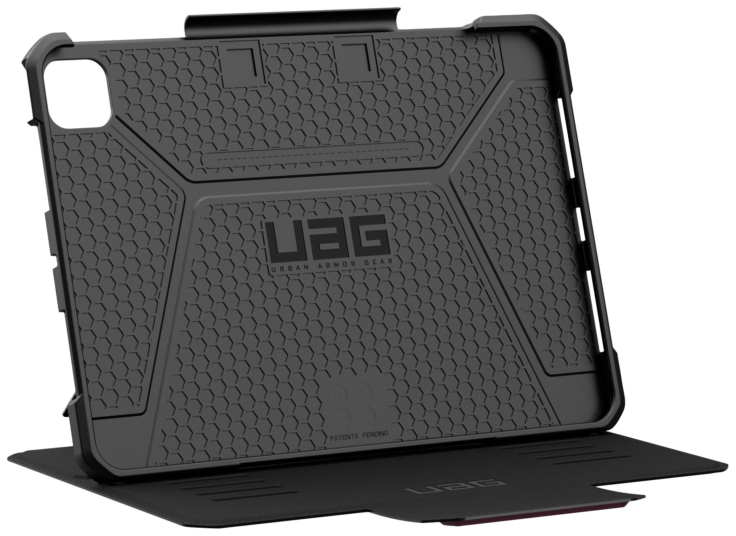 Schwarzes UAG-Tablet-Gehäuse mit strukturiertem, rutschfestem Design. Bietet Schutz für die Rückseite und Ecken des Geräts.