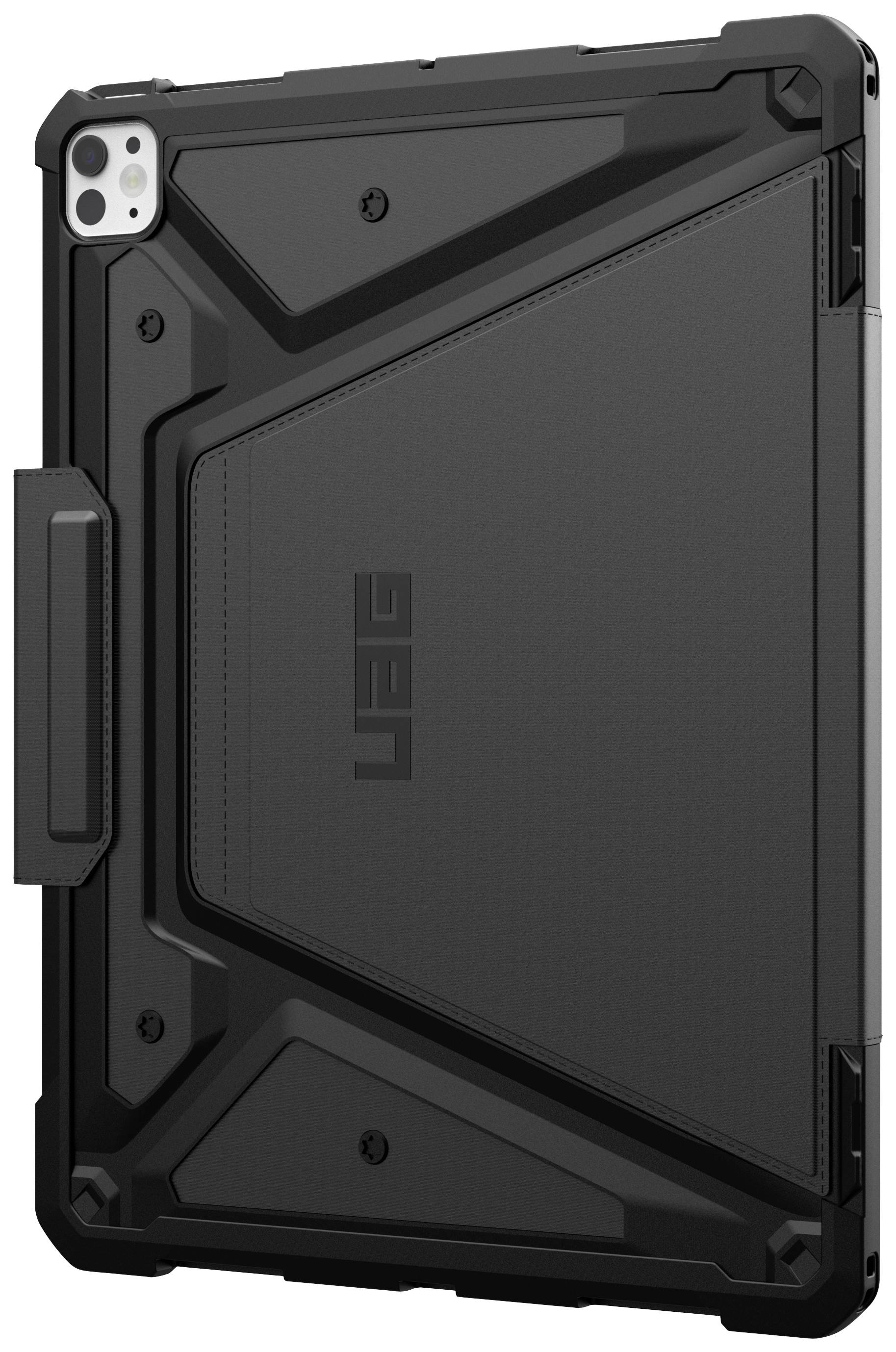 Tablet-Hülle mit robustem, kantigem Design in Schwarz, bietet Stoßschutz durch verstärktes Material.