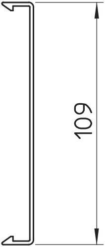 Diagramm einer Metallleiste mit seitlichen Haken. Die Länge ist mit '109' gekennzeichnet.