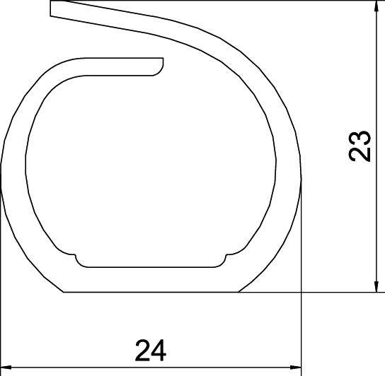 Technische Zeichnung eines Profils in C-Form. Breite: 24 mm, Höhe: 23 mm. Zeigt die Form und Dimensionen des Profils.