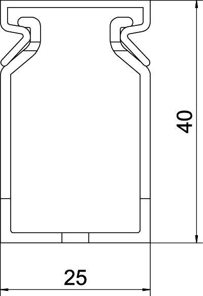 Ein technisches Diagramm zeigt ein Querschnittsprofil mit einer Breite von 25 mm und einer Höhe von 40 mm.