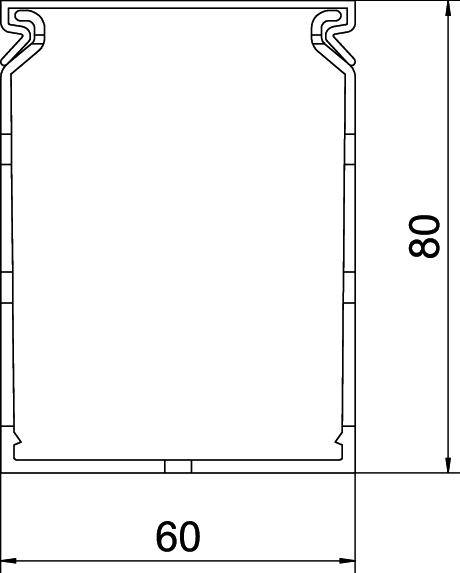 Technische Zeichnung eines rechteckigen Profils mit den Maßen 60 mm Breite und 80 mm Höhe, zeigt Details der Kanten und Innenstruktur.