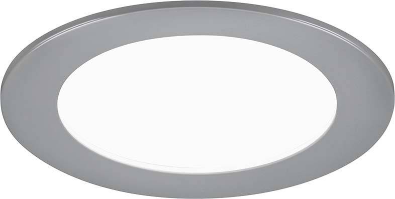 Ein runder, flacher, weißer Teller mit einem schmalen, grauen Rand, abgebildet auf hellem Hintergrund.